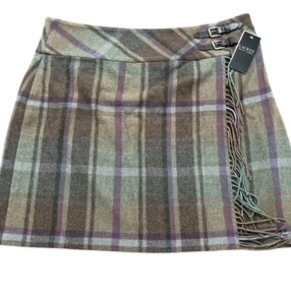 NEW Lauren By Ralph Lauren Women’s Size 16 Skirt Brown Wool Blend Wrap Style - Picture 2 of 10